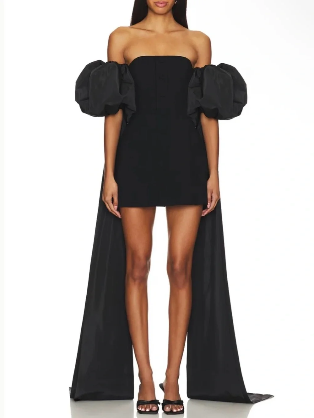 Sans Faff Antoinette Plumes Puff Arm Sleeve Long Sash Cuff Gloves Black Revolve